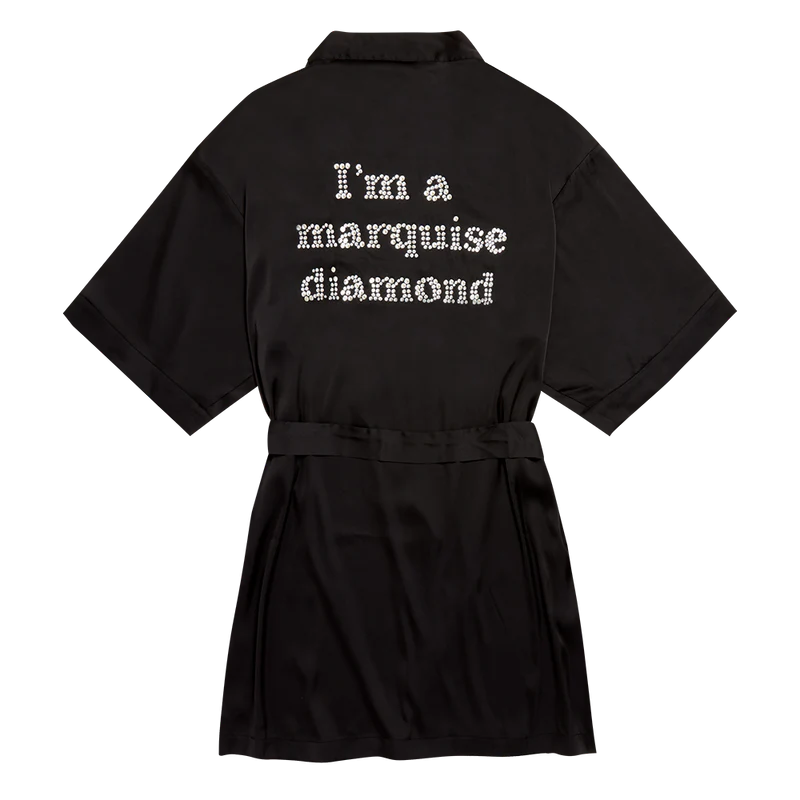 Marquise Diamond Black Satin Robe